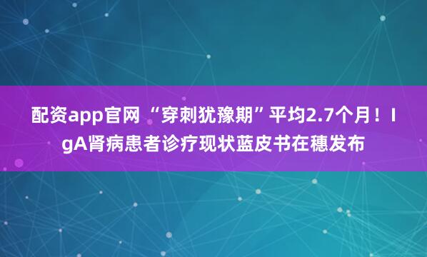 配资app官网 “穿刺犹豫期”平均2.7个月！IgA肾病患者诊疗现状蓝皮书在穗发布
